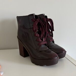 Aldo Women's Lace-Up Platform Ankle Boots in Deep Burgundy